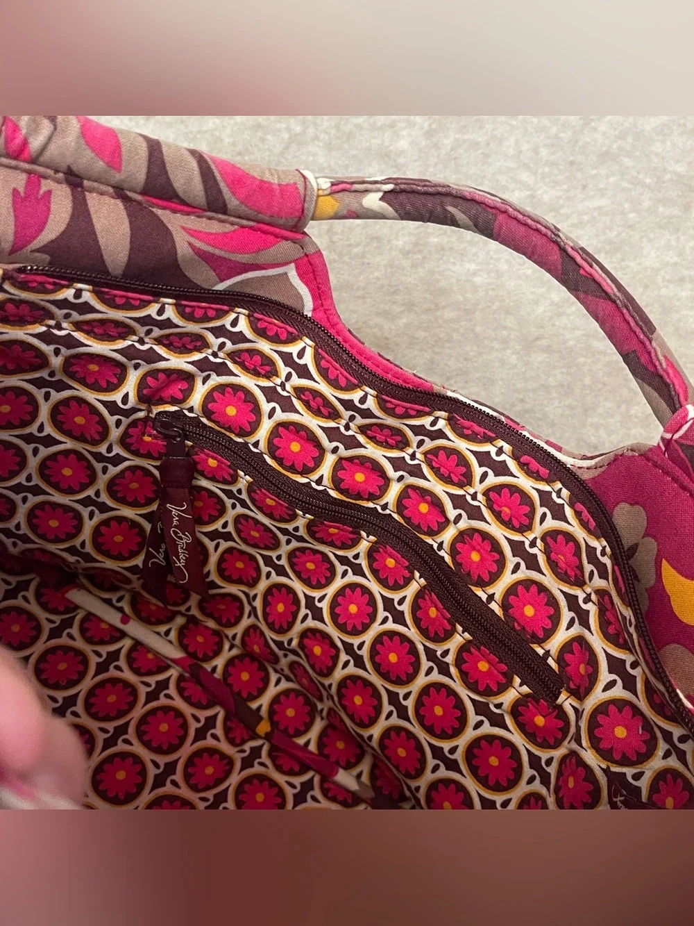 Vera Bradley Retired Gabby in Carnaby Top Handle Zip Quilted Floral Pink Purse